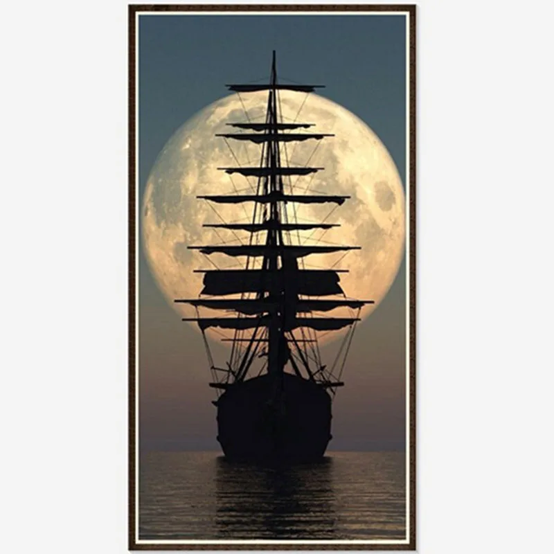 

diy 5D Diamond painting Ocean Ship on moon Full Drill 3d Diamond Painting Diamond Embroidery home decor wall stickers RS88