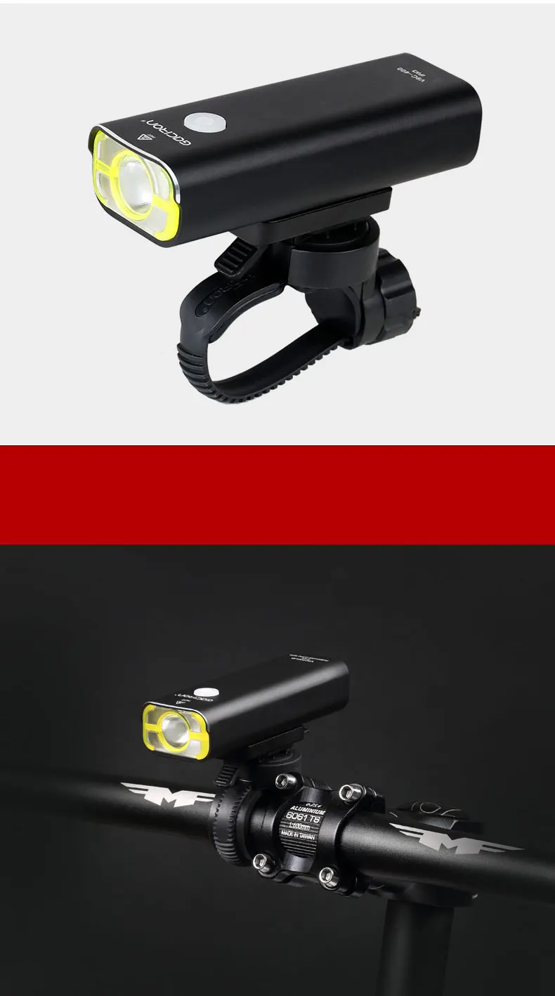 Best GACIRO V9C-400 Bicycle Headlight 400Lumens Bike Front Lighting Handlebar Quick Mount XPG LED Lamp 2500mAH Battery USB Charge 6