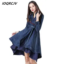 Новая Осенняя женская джинсовая куртка Винтаж с вышивкой, модная, с длинным рукавом, пальто Джинсовая длинная куртка базовые Топы Верхняя одежда S163