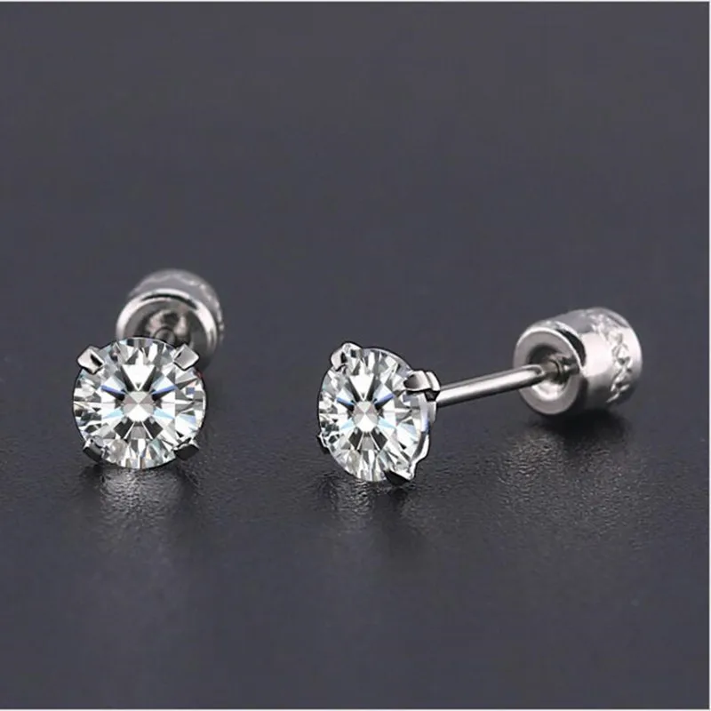 Серьги из нержавеющей стали 316L с круглыми фианитами класса AAA|Серьги-гвоздики| |