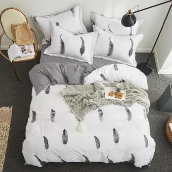 

2019 New Style Bedding Set White Feathers Bed Set Luxury Cotton Bed Sheet Queen King Size Duvet Cover Set Bed Linen 3 Styles