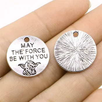 

WYSIWYG May The Force Be With You Charms Pendant DIY Jewelry Findings Antique Silver Color Tone 20x20mm 4pcs/lot