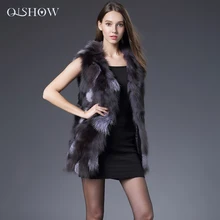 Fox Fur Vest Jacket Gray Real Fox Fur Coat for Women Noble Fashion Luxury Long Genuine Natural Fox Fur Coats Jacket Women QS-85