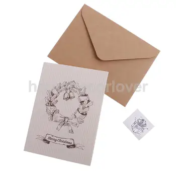 

30 Sets Retro Christmas Garland Greeting Card with Painted Envelopes Wishing Card