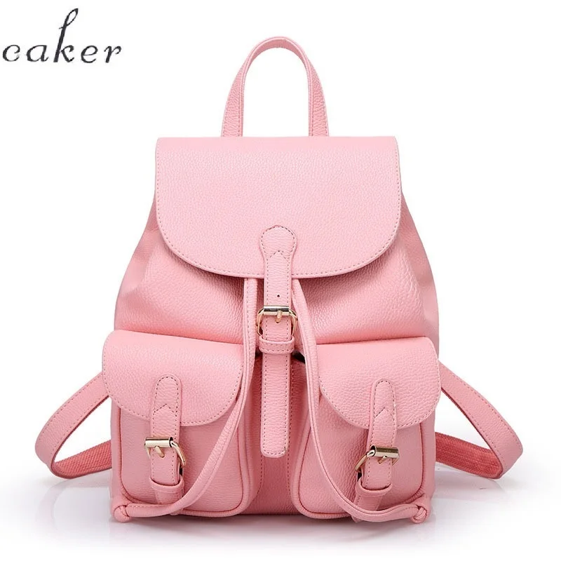 

Caker Women Drawstring Backpack Leather Pink Backpacks School Bags For Teenage Girls Travel Notebook Back Pack 2018 candy color