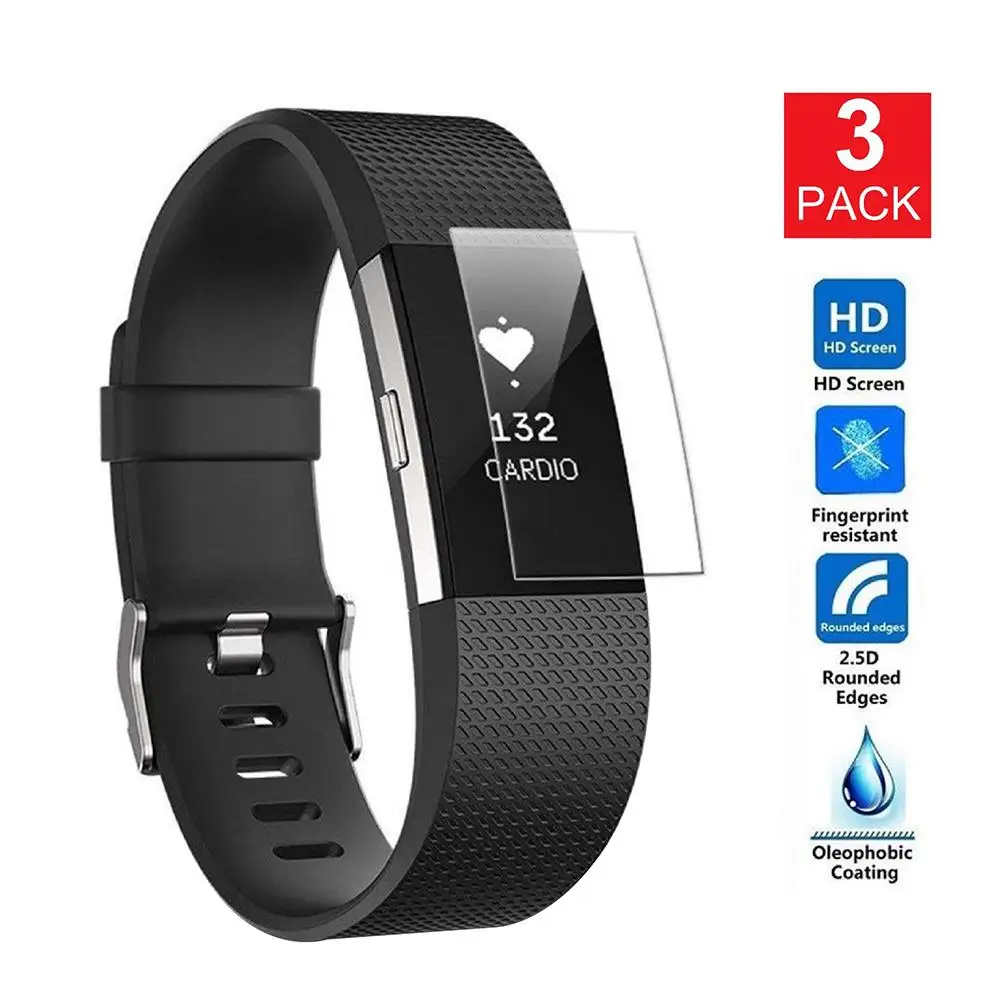 

3Pcs Full Cover Bracelet Tempered Glass Screen Protector for Fitbit Charge 2 Anti-Dust Screen Film