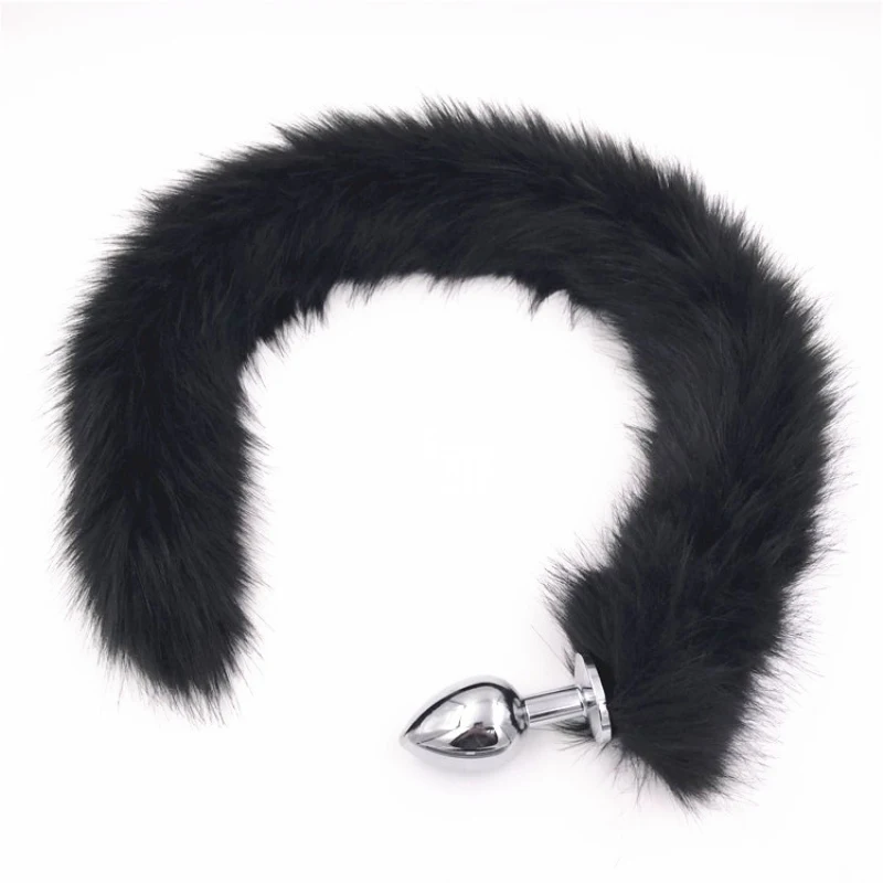 Anal Plug Tail Stainless Steel Butt Plug Black Long Plush Animal Tail Anal Dilator Butt Tails