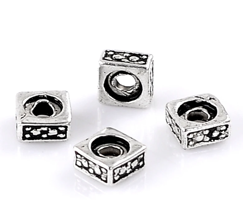 

DoreenBeads Zinc metal alloy Spacer Beads Rectangle Antique Silver Pattern color About 5mmx5mm,Hole:Approx 2mm,35 PCs