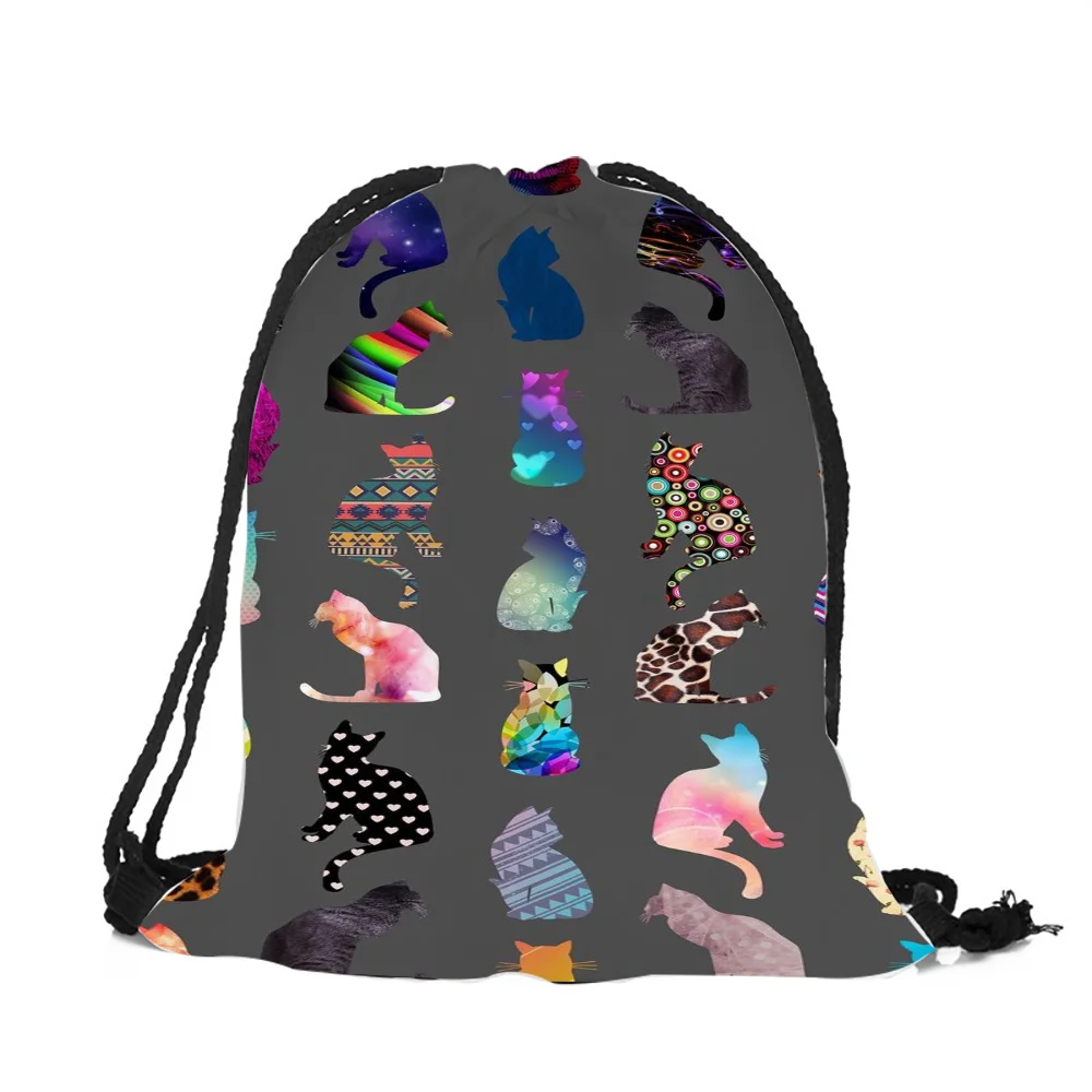 Популярные котенок кость печати шнурок сумки для мальчиков и девочек школьные принадлежности портфель рюкзаки Mochila повседневное дорожная сумка - Цвет: 005