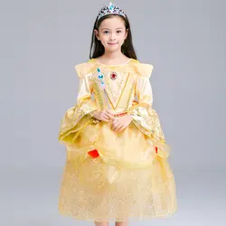 Новый Обувь для девочек принцесса Белль Платья для женщин осень 2017 Детская одежда для маленьких девочек Красота и чудовище платье детская
