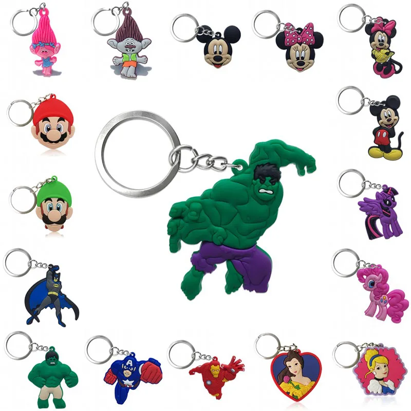 

2pcs Keychain Cartoon Figure Mickey Minnie Super Mario Trolls Marvel Avenger Key Chain PVC Key Ring Key Holder Fashion Trinkets
