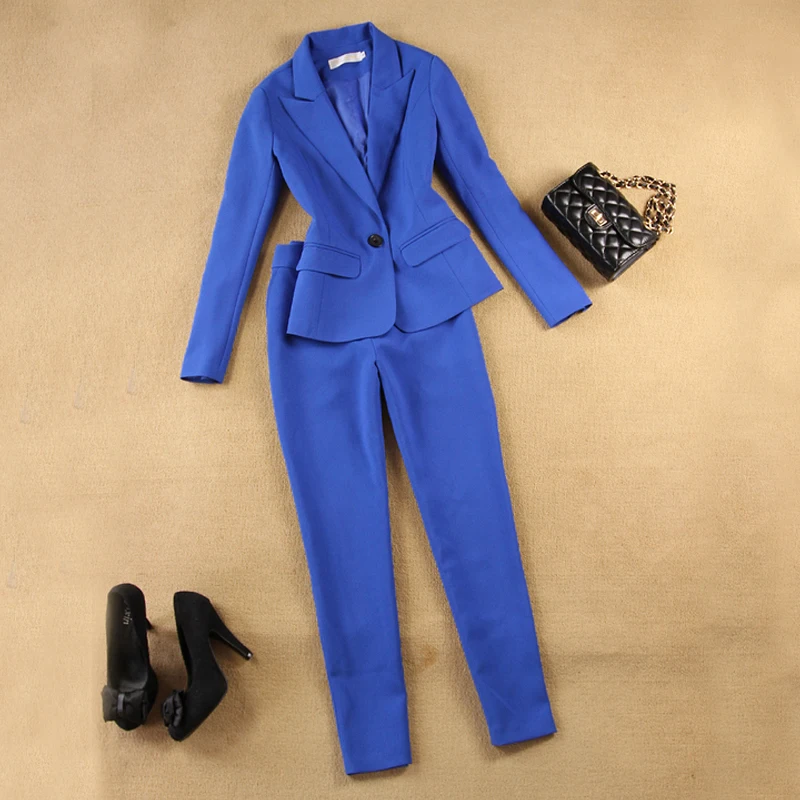 Весна-осень, деловой стиль, модный женский костюм Новые простые комплект из двух предметов Блейзер+ брюки офисный костюм для дам conjunto feminino