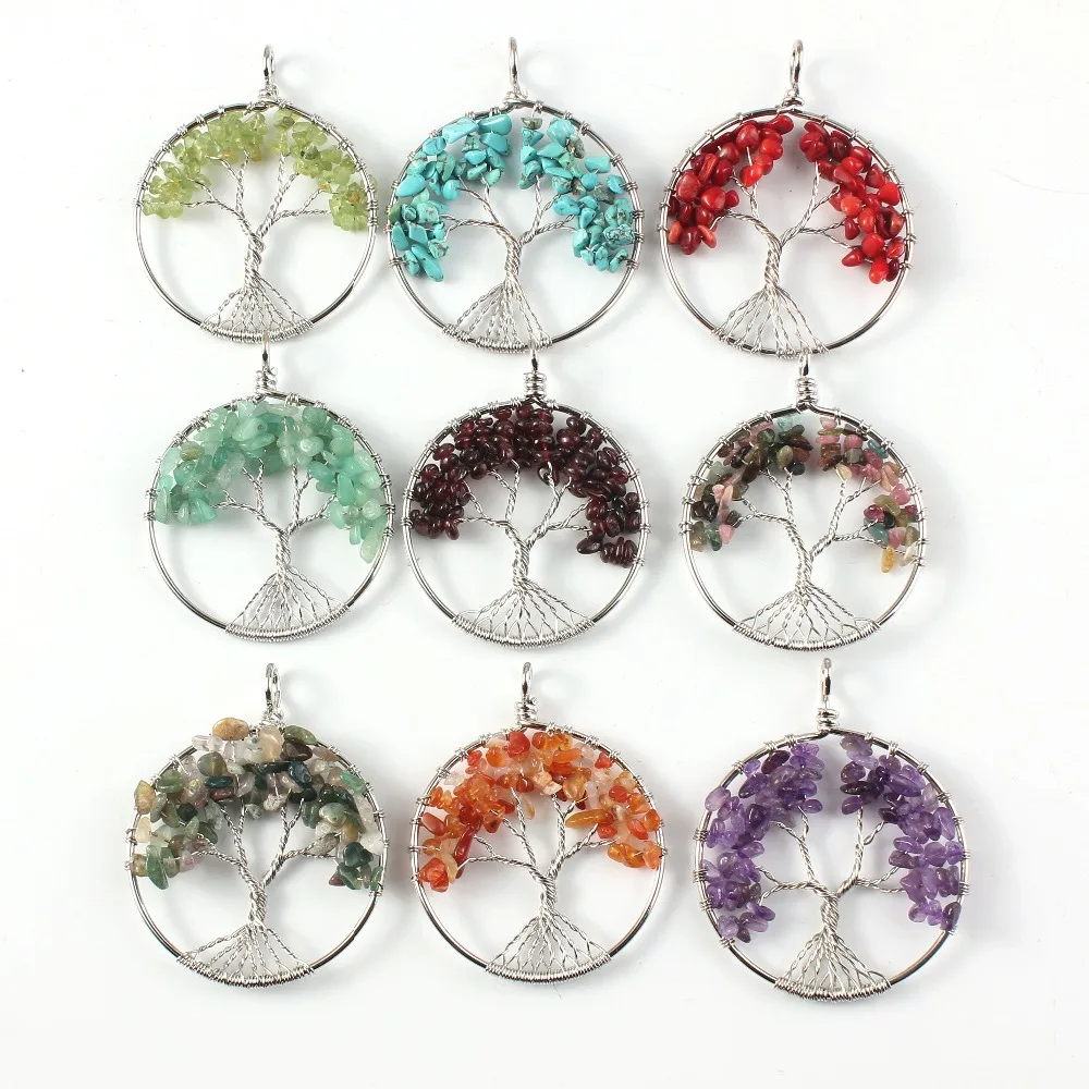 

Kraft-beads Popular Silver Plated Amethysts Wire Wrapped Chakra Tourmaline Tree Life Pendant Carnelian Jewelry