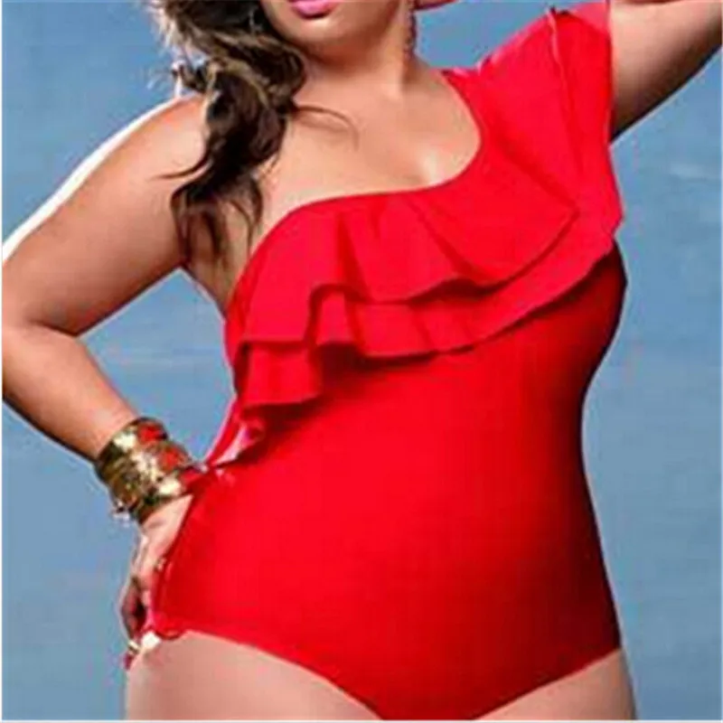 

2017Women Sexy Plus Size Swimsuit High Waist Ruffle Padded One-Piece Bikini Swimwear Monokini Large Size 4XL maillot une piece