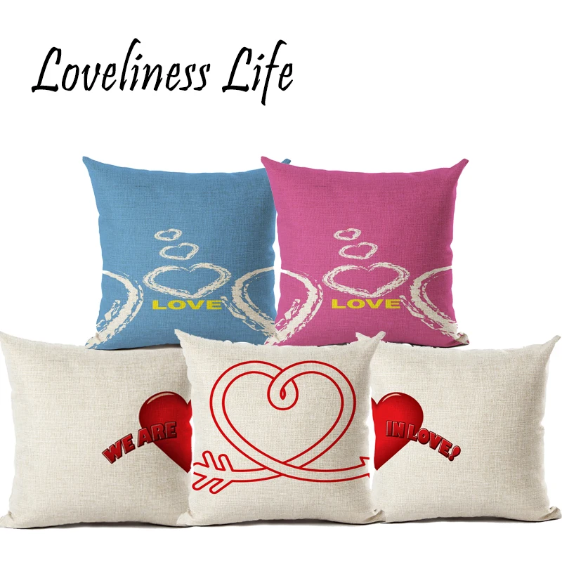 Valentine Day Unique Heart Gift Cushion Cover Cotton Linen Custom Decorative Throw Pillow Case Car Seat Cojine | Дом и сад