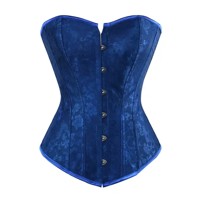 Blue Denim Print Leather Plus Size Steampunk Costume Overbust Bustier Corset Top