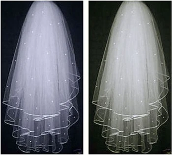 New Elegant Wedding Veil With Ribbon Edge Beaded 3 Layers White/Ivory Wedding Accessories Short Bridal Veils With Comb luxury clear leaf design rhinestones beaded trim bridal wedding garter sets with white ribbon bow handmade