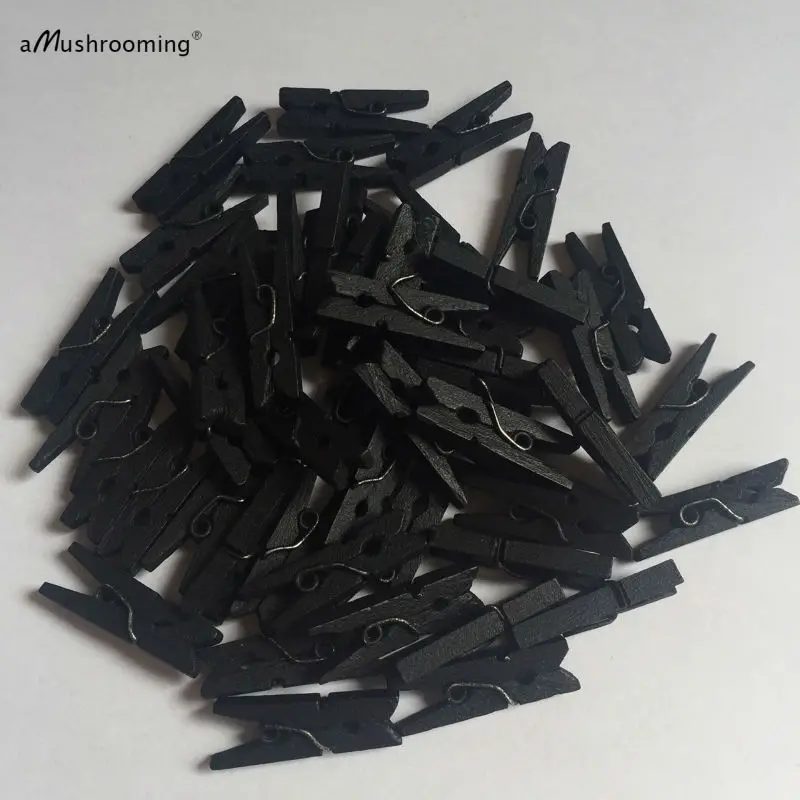 

Set of 25 Black Plain Color Mini Pegs Note Clips - Painted Wooden Clothes Pins - Party Decorations