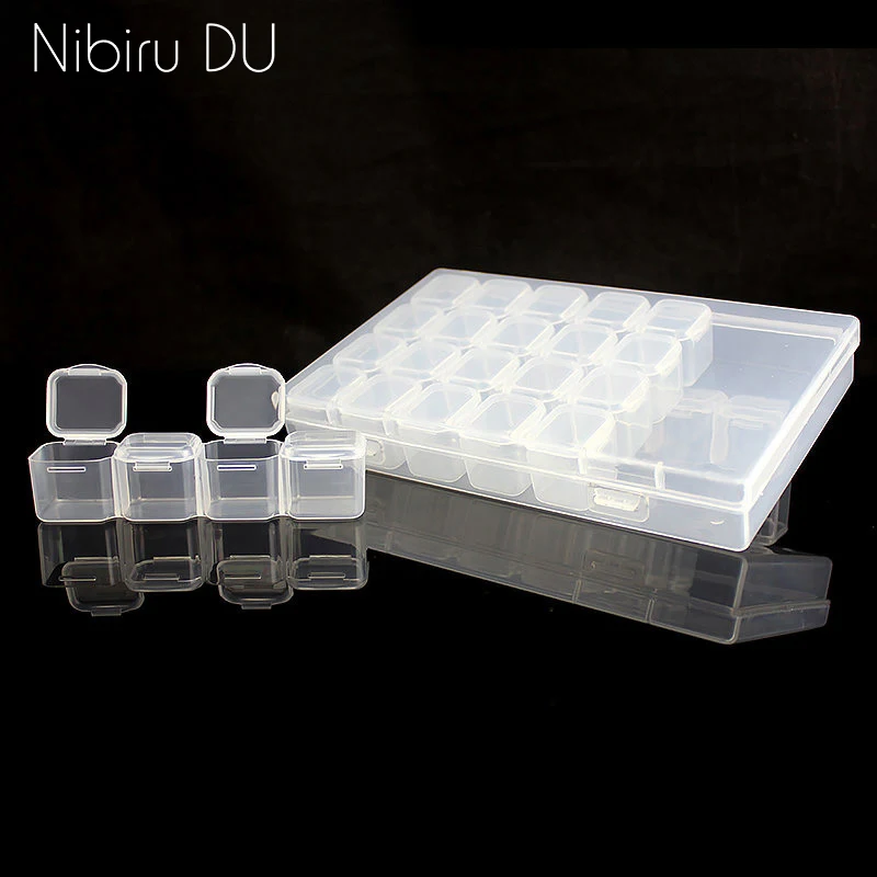 

28 Slots Clear Plastic Empty Storage Box Nail Art Rhinestone Tools Jewelry Beads Display Storage Box