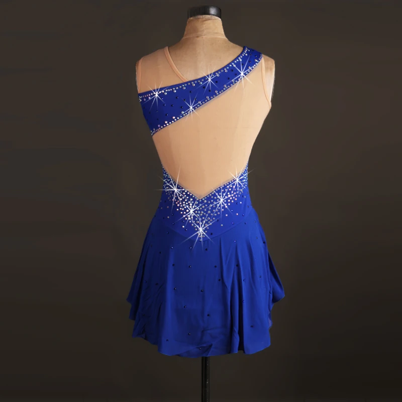 Королевский голубой кристалл на заказ платье для фигурного катания женщина девушка Взрослый платье для катания на льду платье для фигурного катания возможность выбора цвета
