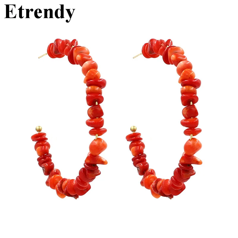 

2019 New Red Stone Big C Shaped Earrings Women Bohemian Handmade Simple kolczyki Ethnic Jewelry Wholesale