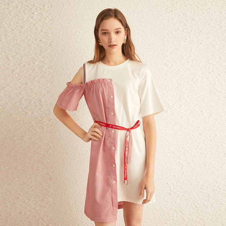 

Large size stitching off-the-shoulder dress