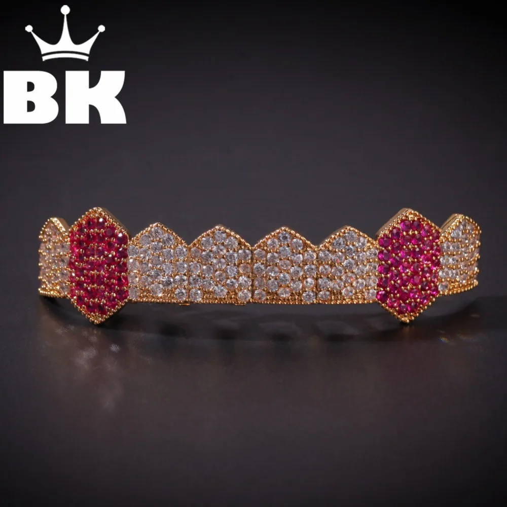 

Hip Hop Fang TeethGrillz Set Gold Color Micro Pave Cubic Colorful Zircon Top & Bottom teethGRILLZ Mouth Teeth Grills Sets