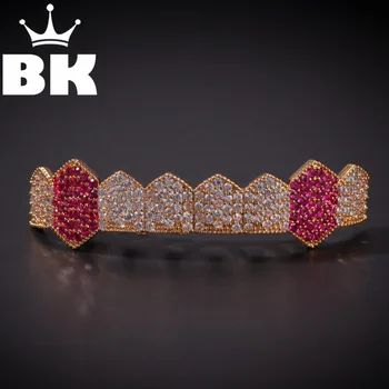 

Hip Hop Fang TeethGrillz Set Gold Color Micro Pave Cubic Colorful Zircon Top & Bottom teethGRILLZ Mouth Teeth Grills Sets