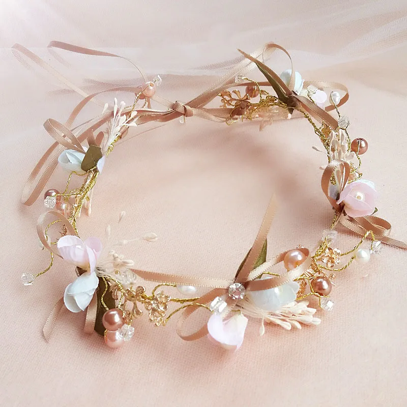 

Handmade Lace Bowknot Headbands Lace Flower Pearl Bridal Tiaras Hair Accessories Hair Jewelry Wedding Bowknot Head Band XH
