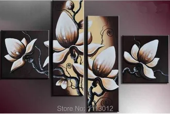 

Modern Abstract Original New Camellia Tulips Flower Oil Painting On Canvas 4 Panel Arts Set Home Wall Decorative For Living Room