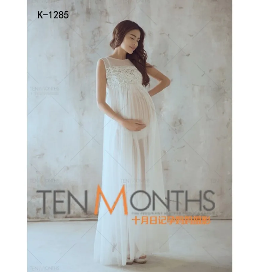 2017 White Maternity Long Lace Sleeveless Perspective Dresses Pregnant Photography Props Fancy Maternity Dresses Pregnancy
