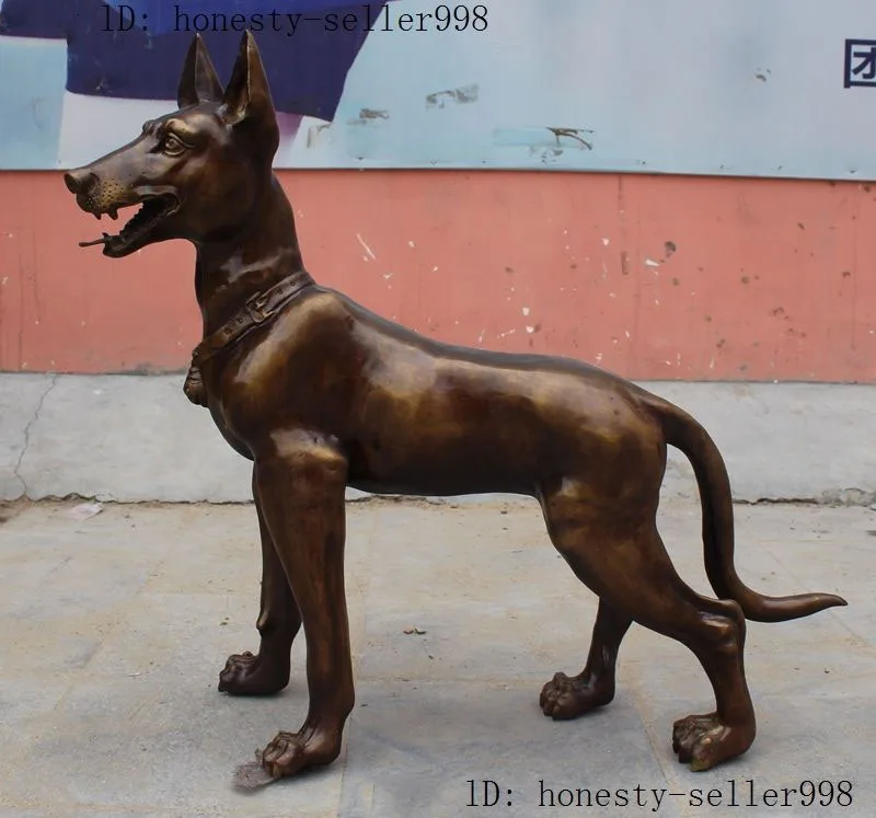 

Christmas 30"Old Chinese Fengshui Bronze Loyalty Ferocious Zodiac Dog Hound Animal Statue Halloween