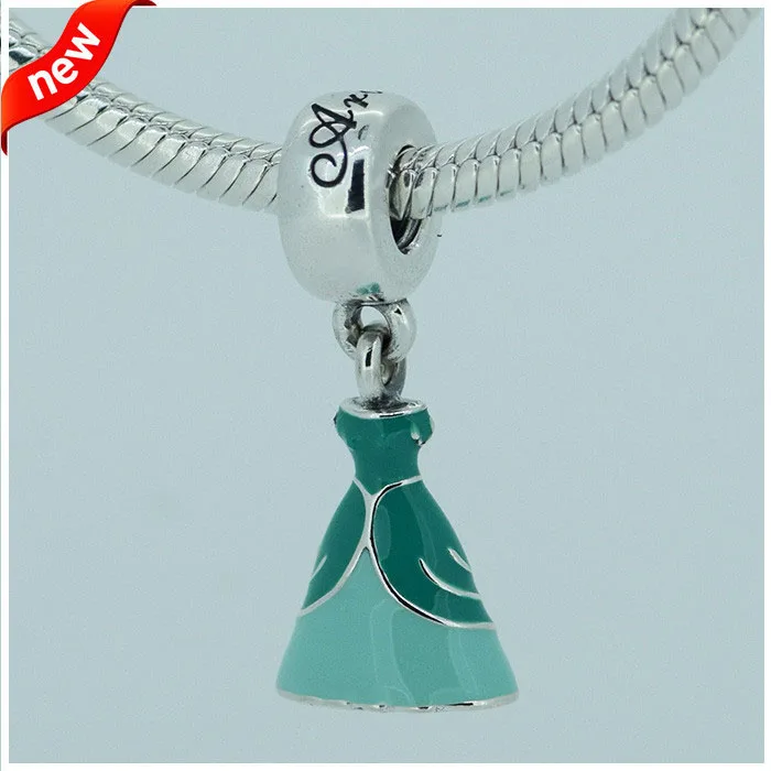 

Fits Pandora Charms Bracelet Ariel Dress Silver Dangle Pendant with Green Enamel Authentic 925 Sterling Silver Jewelry DIY Beads