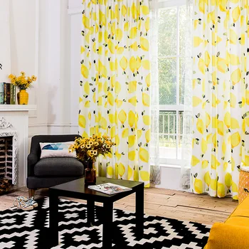 

Modern minimalist pastoral creativity lemon linen curtains living room bedroom semi blackout curtains custom