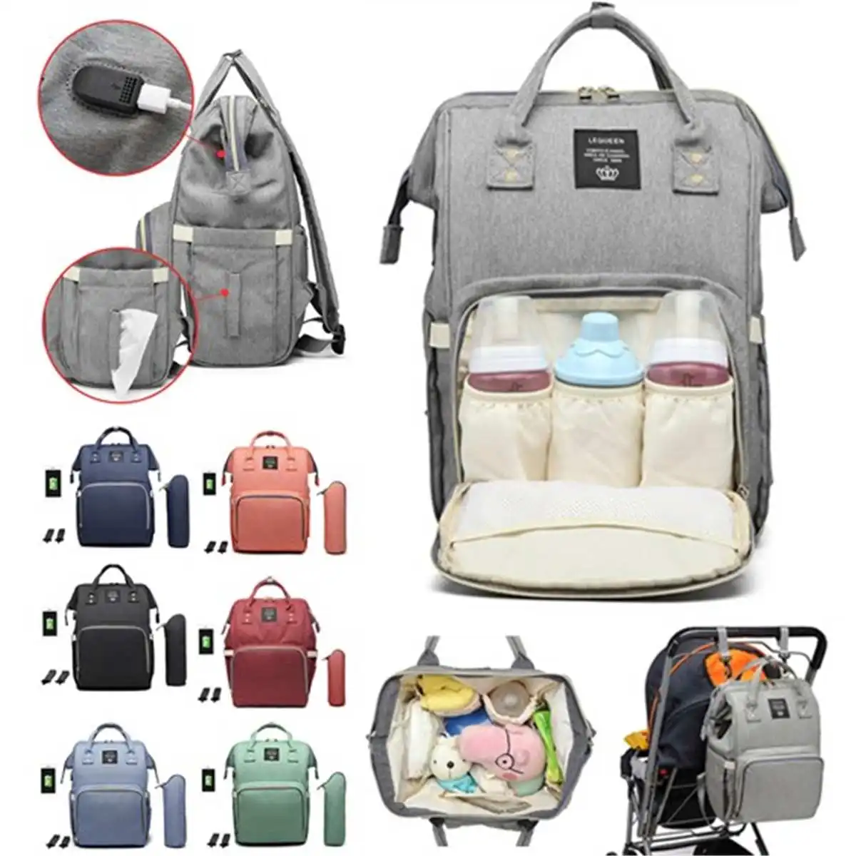 

2019 Baby Diaper Bag With USB Interface Large Capacity Waterproof Nappy Bag Kits Mummy Maternity Travel Backpack Nursing Handbag