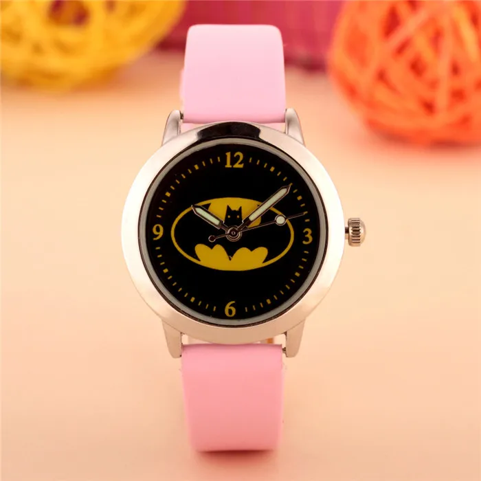 Детские часы с Бэтменом, Детские кварцевые наручные часы, водонепроницаемые детские часы для мальчиков и девочек, студенческие часы Relogio kol saati - Цвет: Pink (Leather)