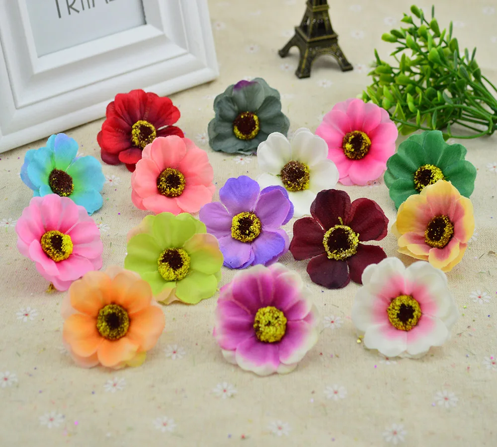 

20pcs cheap Artificial daisy flower for christmas decor home wedding accessories fake sunflower diy wreath gifts box Silk Cherry