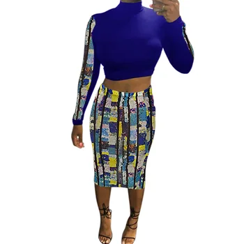 

Autumn Winter Women 2 Piece Set Top and Skirt Turtleneck Long Sleeve Short Top and Knee Length High Waist Skirts Sexy Tracksuit