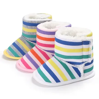 

Newborn Winter Warm Baby Shoes Comfortable Crib Bebe Infant Toddler First Walkers Striped Pattern Snowfield Snow Boots