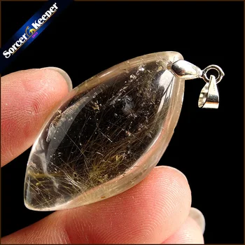 

Rare Natural Quartz Gold Rutilated Garden Quartz Crystal Love Necklace Pendant natural minerals Fish Tank Beads PS062
