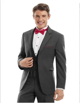 

2017 Nice Suit Dark Gray Two Buttons Groom Tuxedos Groomsmen Men Wedding Suits Bridegroom (Jacket+Pants+Vest+BowTie)