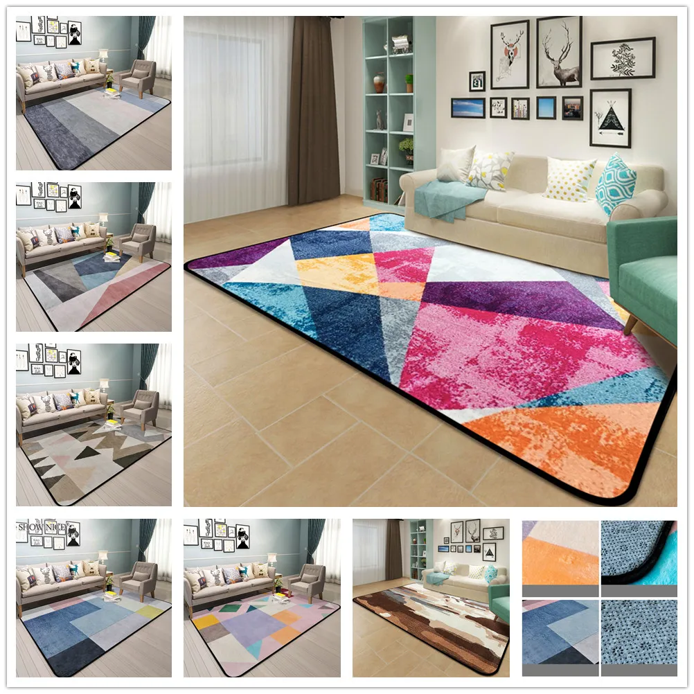 

Colorful Spliced Carpets for Parlor Soft Flannel Living Room Area Rug Geometric Design Carpet Cloakroom Bedroom Anti-Slip Mat