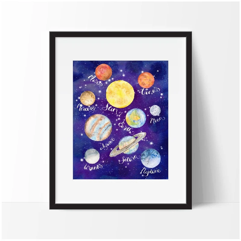 

Solar System Planets Illustration Boys Room Wall Art Canvas Poster Print Space Moon Sun Earth Painting Nursery Kids Room Decor
