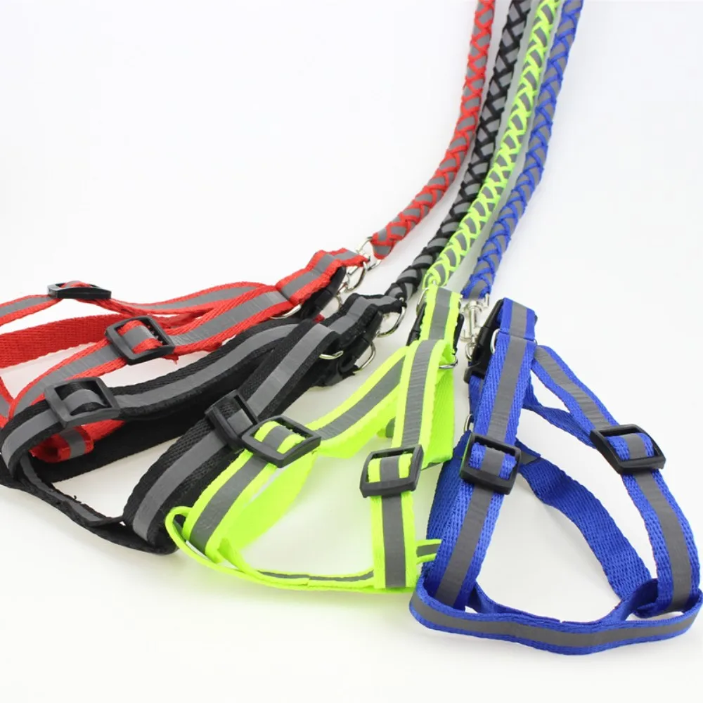 Nylon Reflective Dog Leash and Harness Set Adjustable Multiple Colors