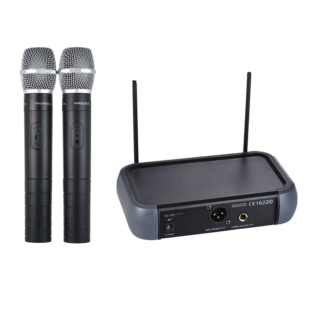 

ammoon Dual Channel VHF Wireless Handheld Microphone System with Echo Function 2 Microphones & 1 Receiver 6.35mm Audio Cable
