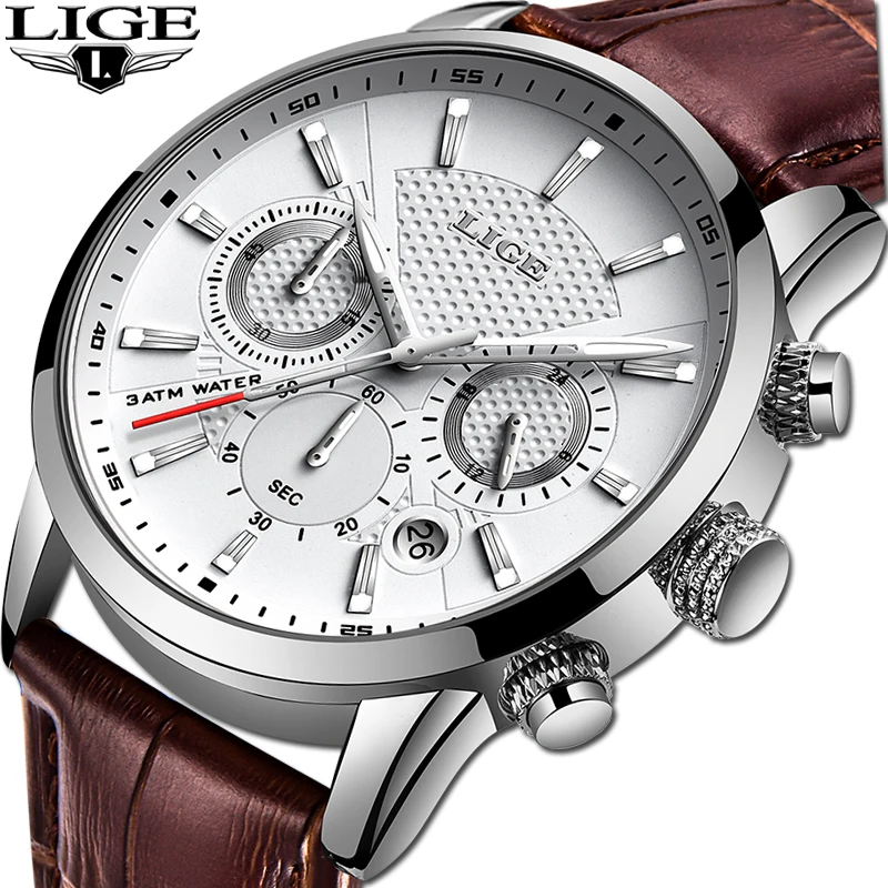 

LIGE Luxury Brand Men Analog Leather Sports Watches Men's Army Military Watch Male Date Quartz Clock Relogio Masculino 2019