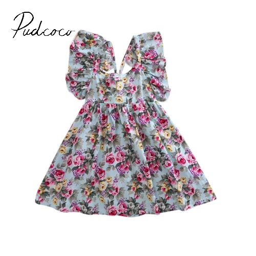 

pudcoco 2017 summer o-neck pullover fashion Toddler Girls Kids Flower Sleeveless Tutu Dress Cotton Clothing Sundress 1-6Y