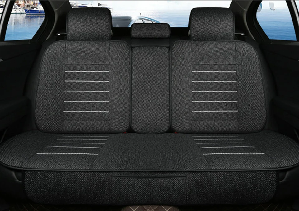 Черный льняной ткани сиденья комплект седанов Чехлы для Универсальный Автомобильный