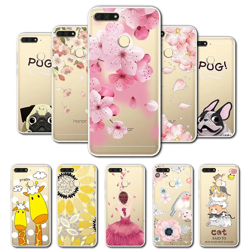 

3D Relief Lace Flowers Cover For Huawei Honor 7C 5.7" Silicone Cute Cat Case For Huawei Honor 7 C 5.7" Russian Version Coque