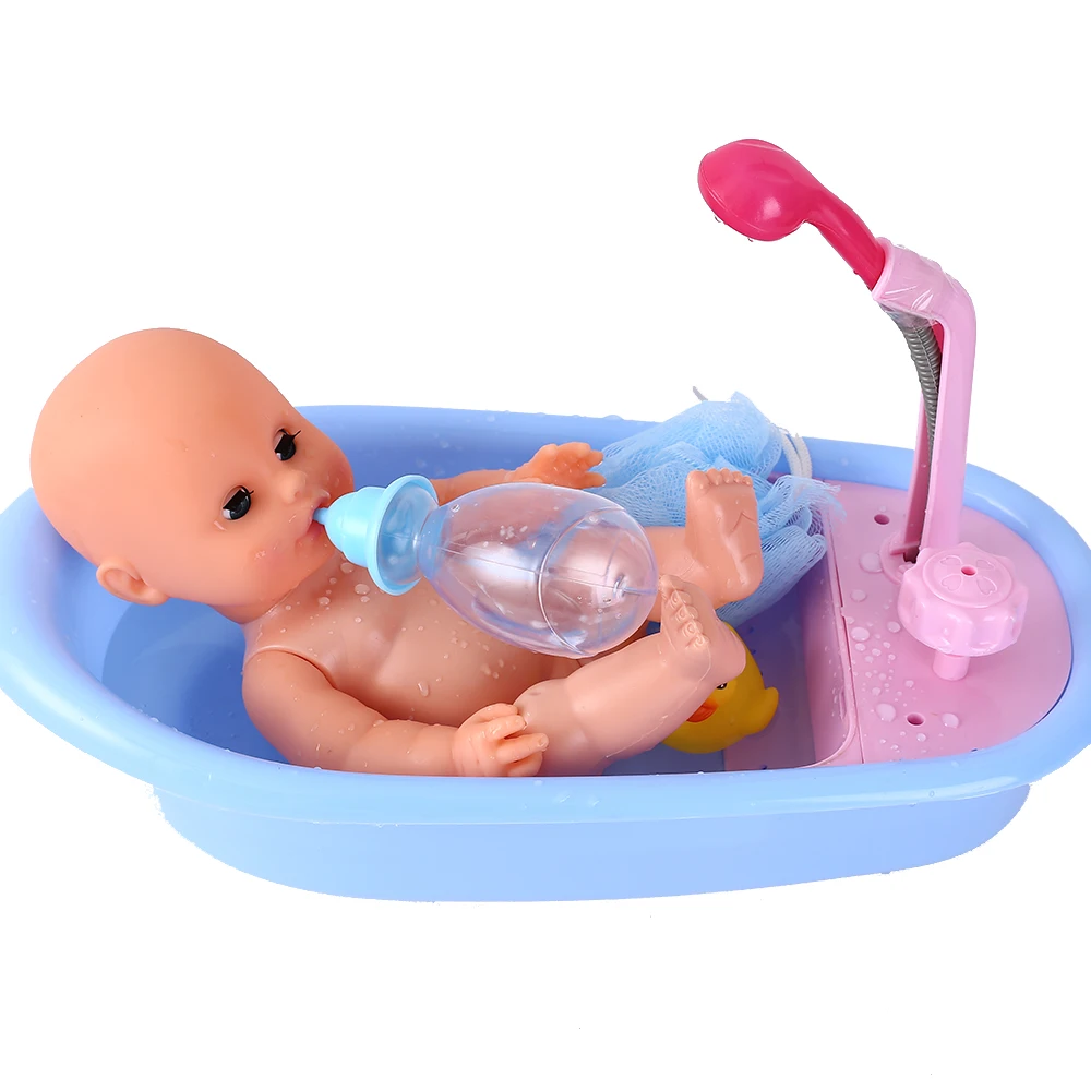 Children's Simulation Play Suit Baby Shower Bath Toys Bathroom Mini Doll Drink Water Baby Doll Play House Set For Children